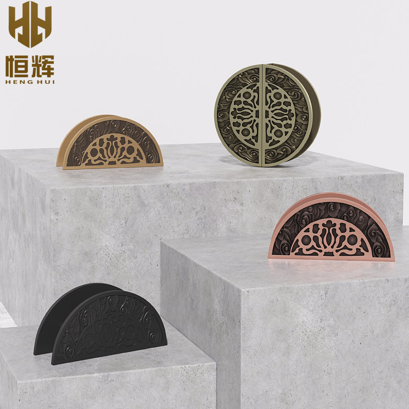 New Chinese bronze semi-circle door handle glass door handle antique sliding door wooden door round door handle custom