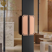 Chinese style gate handle imitation ancient bronze solid aluminum carved wooden door handle upscale hotel clubhouse with sliding door handle square
