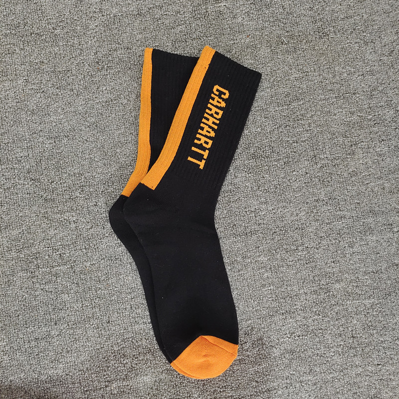 New Black Orange BarNew products Kahart carhartt men and women thickening Towel bottom Solid color Chaopai Embroidery High tube motion work clothes Socks