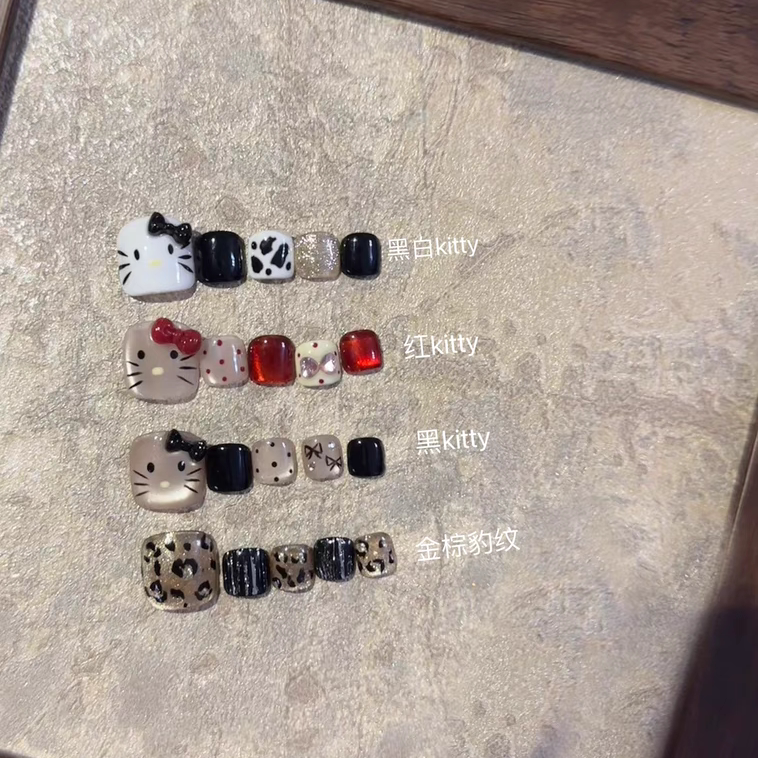 Autumn and Winter Cat-Eye Black and White Red Bow Leopard Print Kt Cat Sweet Cool Toenail Stickers