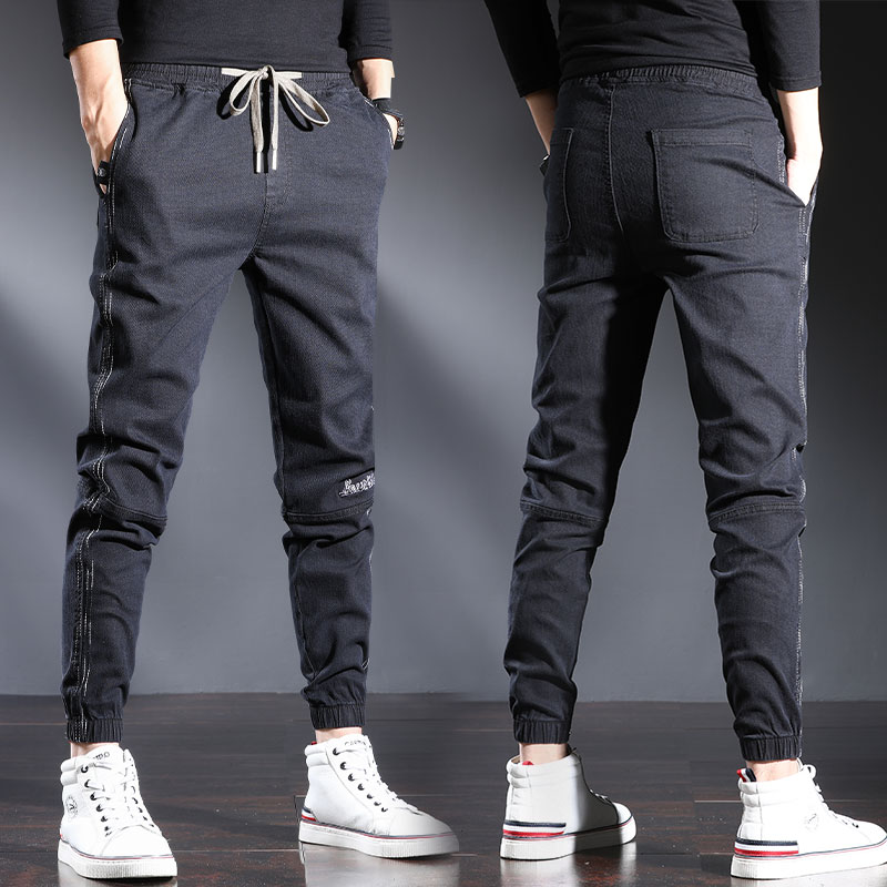 2022 new summer jeans Men's loose straight cylinder small footed Harlan pants overalls Spring and fall 100 lap casual long pants