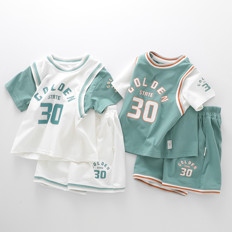 Children's Basketball Uniform Sports Suit Summer Pure Cotton Short-Sleeved T-Shirt for Boys and Girls Baby Basketball Clothes