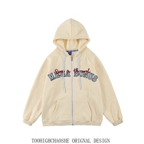 Zipped cardigan with cap letter embroidered necropolis Couple plus suede thickened jacket autumn and winter small crowdsourced design sensation blouses