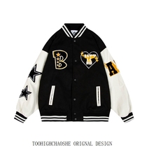 Pentagram Three-dimensional Flocking Loving Vibe Wind High Street Baseball Suit Womens Winter Thickening National Tide American Couple Coats Men