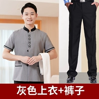 Мой серой топ с коротким рукавом шесть с короткими рукавами + брюки (мужской стиль)