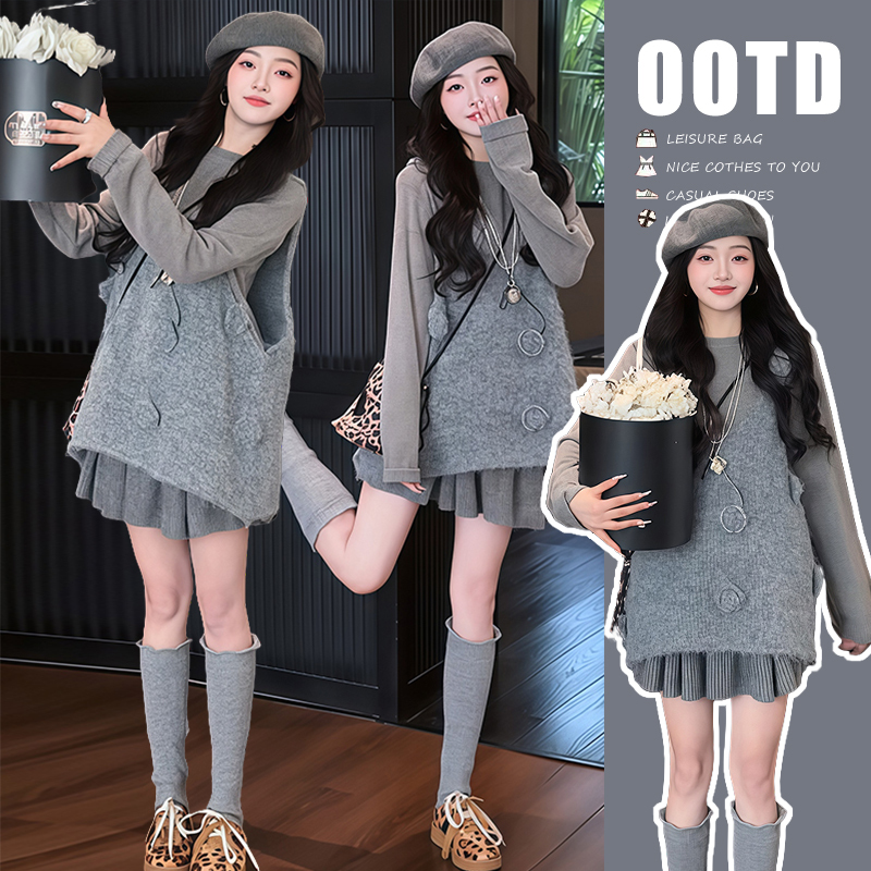 Pregnant Women's Petite Spring Outfit Set 2026 New Korean Style Floral Vest, Base Shirt, High-Waisted Short Skirt Three-Piece Set Pregnant Women's Petite Spring Outfit Set 2026 New Korean Style Floral Vest, Base Shirt, High-Waisted Short Skirt Three-Piece Set