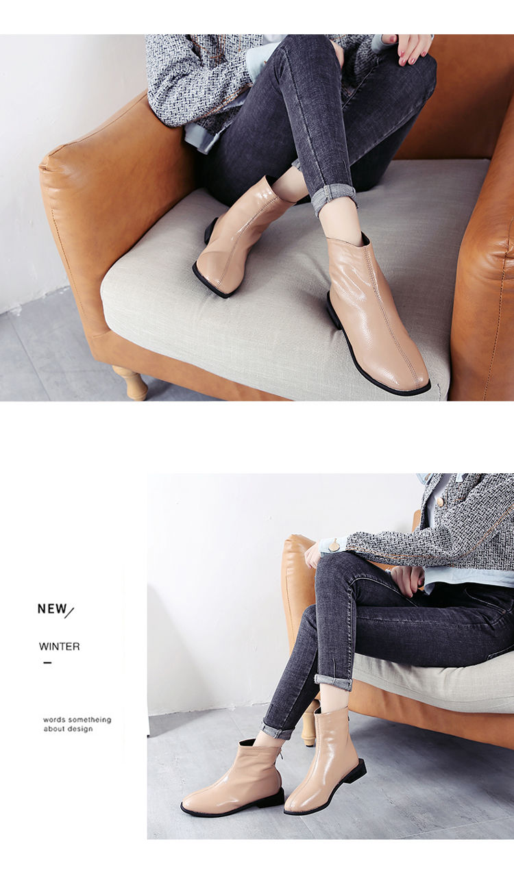 Booties nữ mùa xuân và mùa thu 2018 phiên bản mới của Hàn Quốc bằng da đầu bằng sáng chế dày với giày cao gót thấp trẻ em boot cao cổ nữ