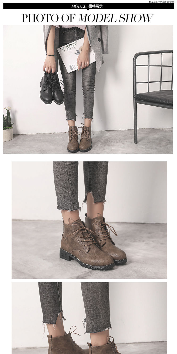 Giày boot nữ cỡ nhỏ 2018 phiên bản mới của Hàn Quốc dày với phần đầu tròn Martin boot nữ ren retro trẻ em bốt ngắn giày ống