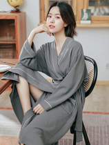 Spring and summer bathrobe womens long cotton hotel five-star ladies robe towel Japanese kimono loose bathrobe