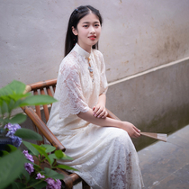 Xiao Gongzi) Wedding Book) Retro Republic of China Wind Wedding Series Water Drop Lace Lace Long Cheongsam Dress LY261