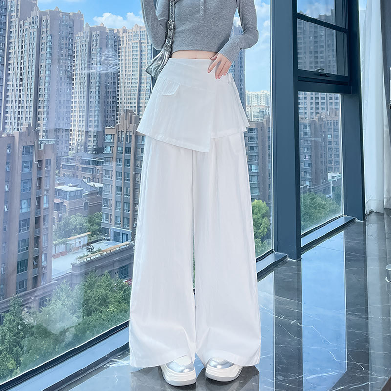 Detachable Back Panel White Wide-Leg Pants for Women, Summer 2026 New High-Waisted Slimming Drapey Loose Casual Straight Pants