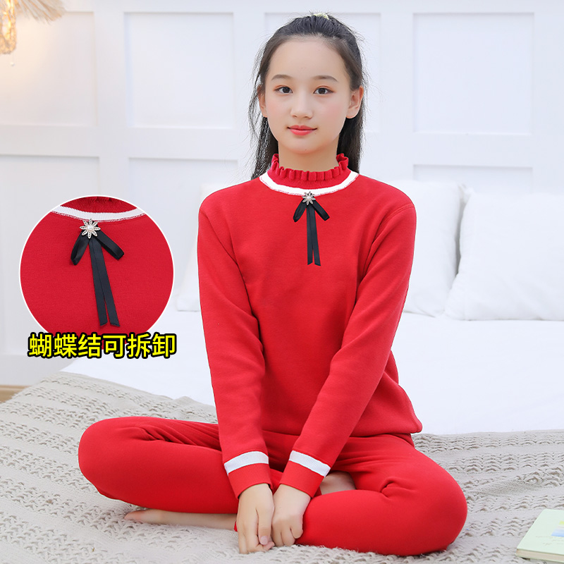 Large red This year is Year of the Tiger Autumn Clothes Winter Warm Clothes Underwear Women Thickened and Suede Pure Cotton Suit Middle School Students