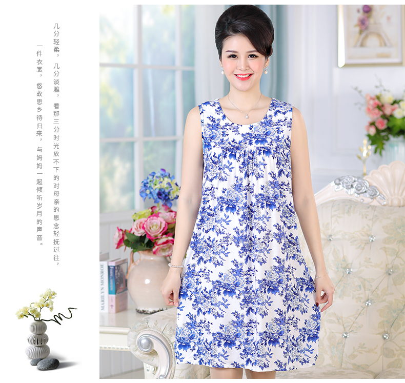 Cotton lụa nightdress nữ mùa hè mẹ cotton lụa phần mỏng bông nhân tạo đồ ngủ nữ trung niên kích thước lớn không tay nightdress