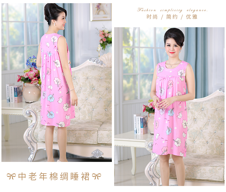 Cotton lụa nightdress nữ mùa hè mẹ cotton lụa phần mỏng bông nhân tạo đồ ngủ nữ trung niên kích thước lớn không tay nightdress