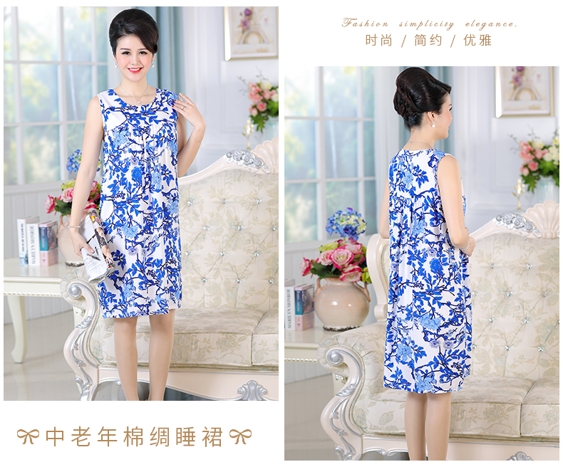 Cotton lụa nightdress nữ mùa hè mẹ cotton lụa phần mỏng bông nhân tạo đồ ngủ nữ trung niên kích thước lớn không tay nightdress