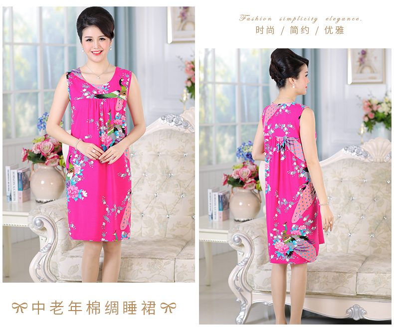 Cotton lụa nightdress nữ mùa hè mẹ cotton lụa phần mỏng bông nhân tạo đồ ngủ nữ trung niên kích thước lớn không tay nightdress