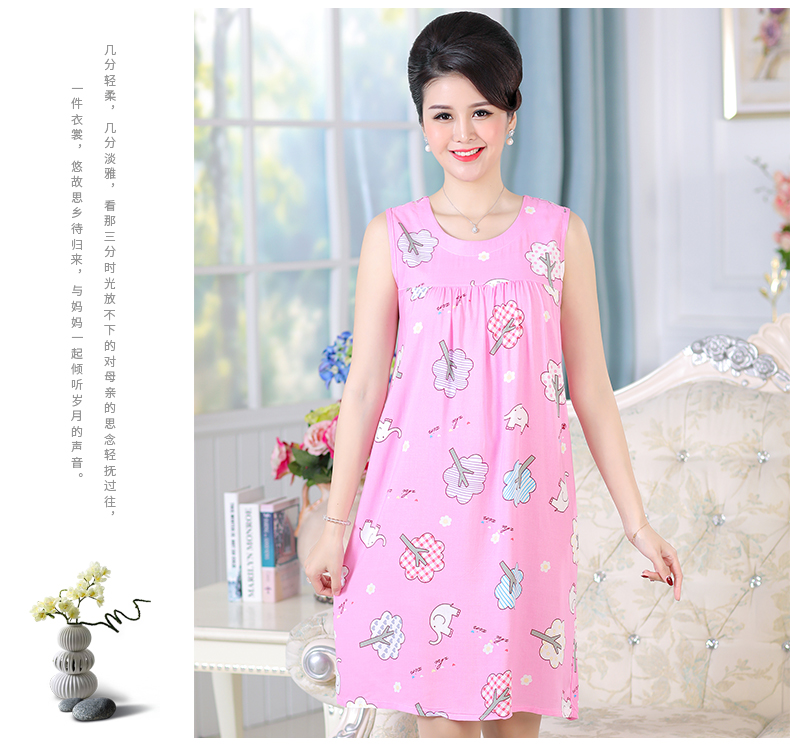 Cotton lụa nightdress nữ mùa hè mẹ cotton lụa phần mỏng bông nhân tạo đồ ngủ nữ trung niên kích thước lớn không tay nightdress