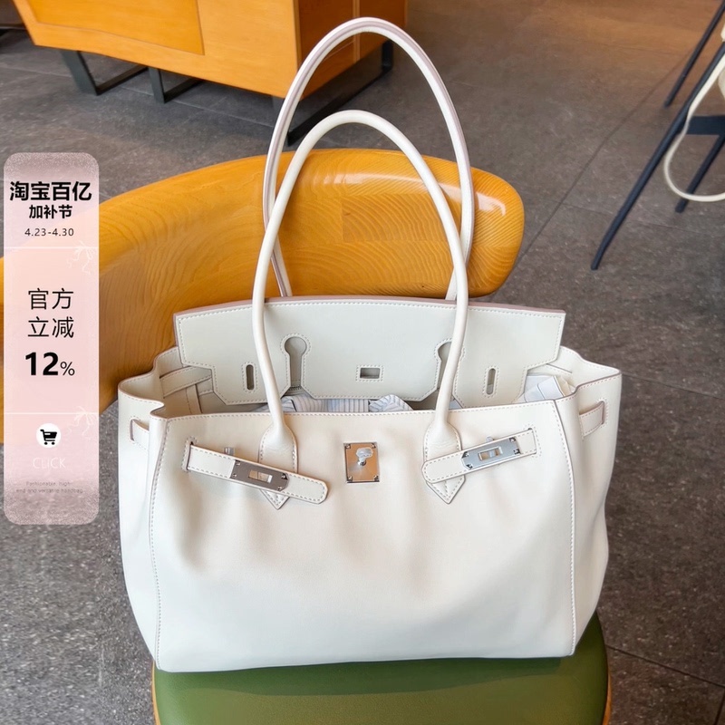Genuine Leather Large-Capacity White Tote Bag, Large-Capacity Commuter Bag with a High-End Feel, Versatile Shoulder Underarm Bag for Spring/Summer 2026