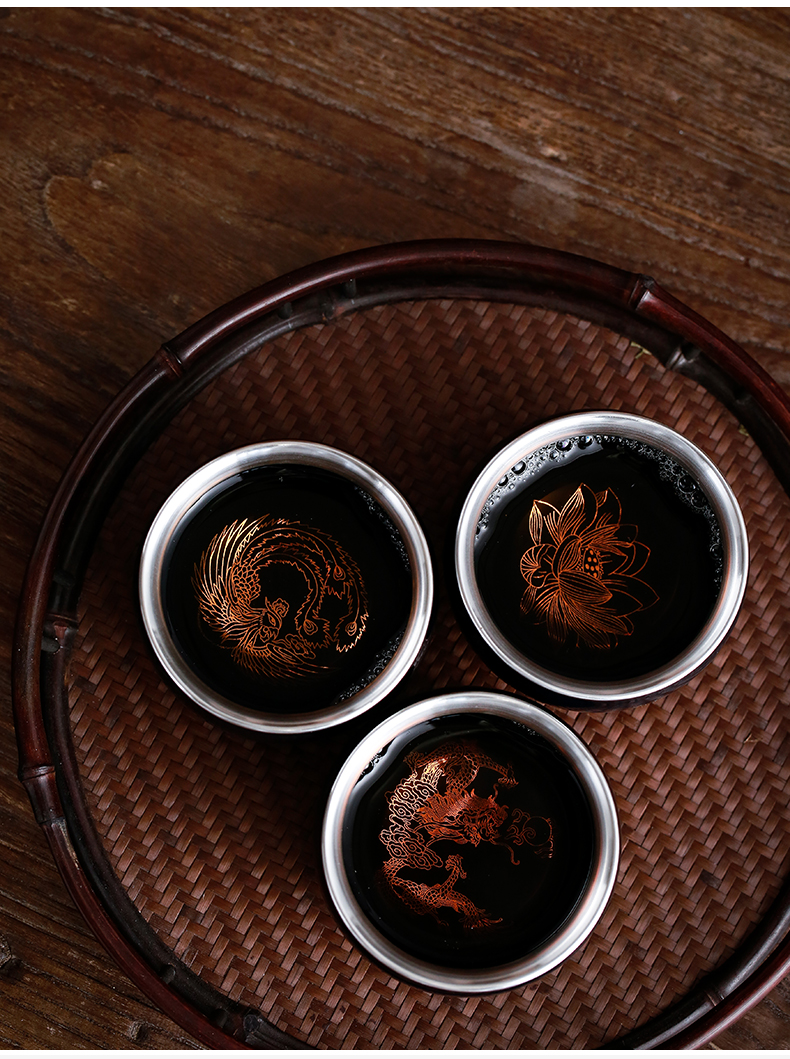 Silver cup 999 coppering. As the sample tea cup masters cup Silver cup household kung fu tea tea set, ceramic, big by hand