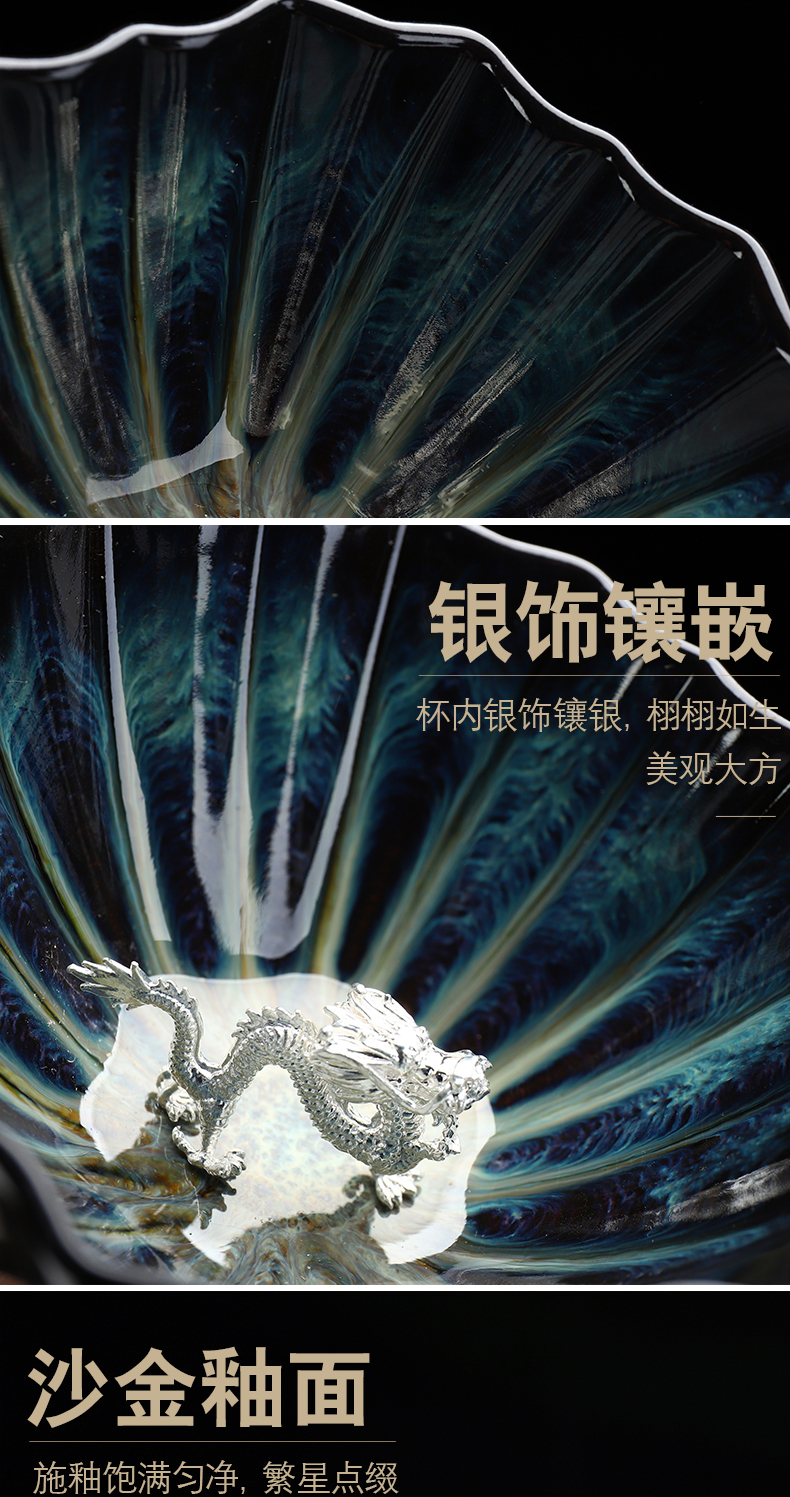 Silver cup 999 sterling Silver master kung fu tea tea set sample tea cup cup single CPU zodiac ceramics by hand