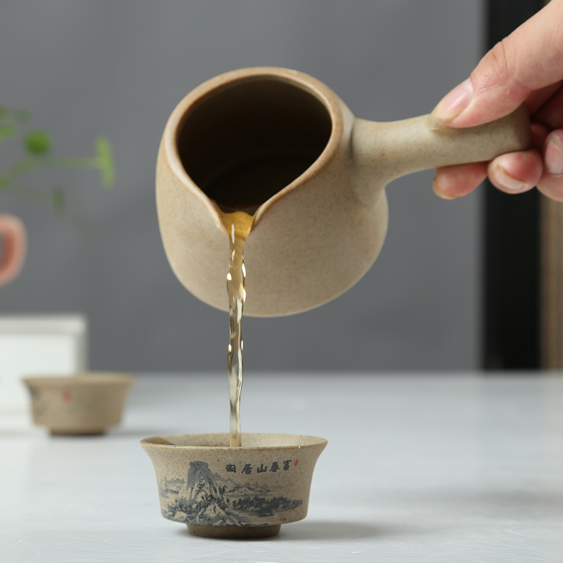 Is Yang coarse ceramic tea set ceramic fair kung fu tea tureen tea ware cup cup side put the pot of the teapot