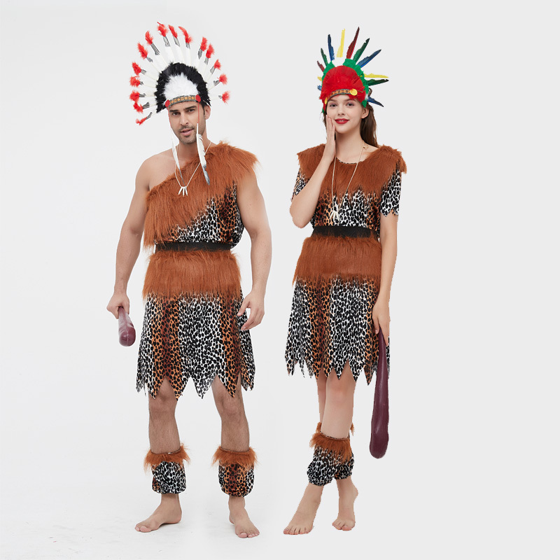 Wildman Costume Adult Primitive Hunter Indian Costume Houyi Costume Unisex African Drum Performance Costume Exotic Costume