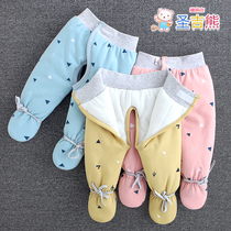 Newborn Thickened Cotton Pants With Feet Pants Baby Winter Clips Cotton Warm Pants Baby Open Waist Magic Patch With Feet Pants