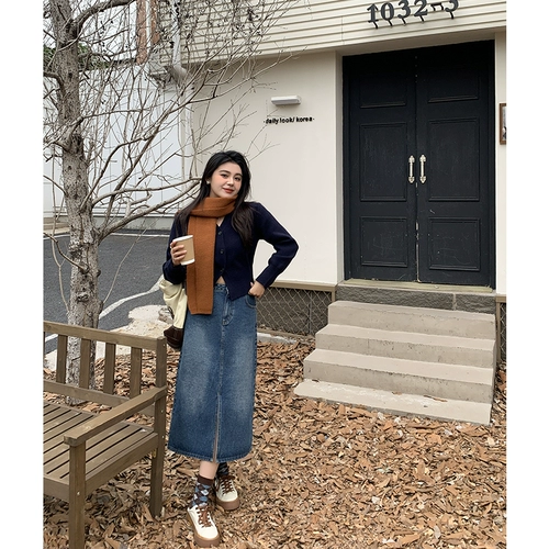 Синяя весенняя джинсовая юбка, приталенная длинная длинная юбка, большой размер, высокая талия, А-силуэт