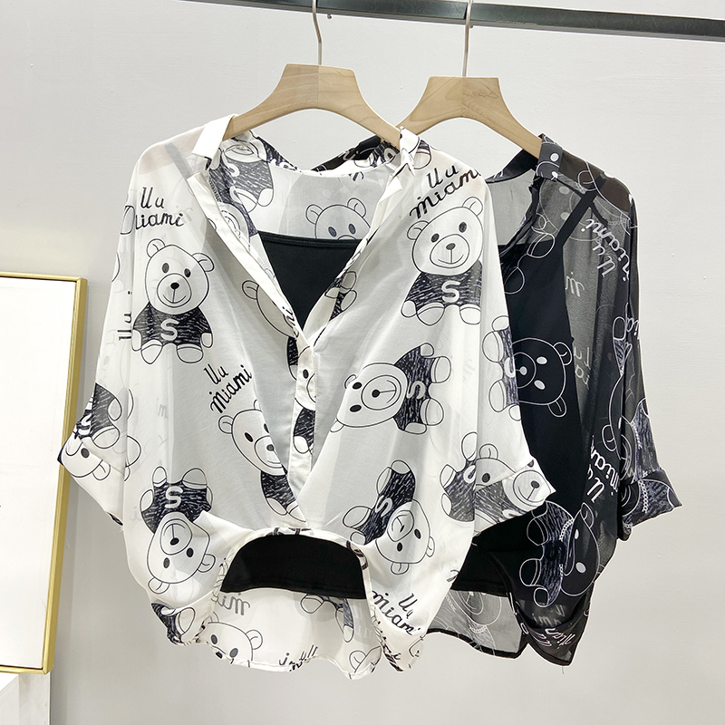 Summer Chiffon Shirt and Camisole Two-Piece Set 2024 New Women's Top Korean Style Loose Slimming Stylish Short-Sleeved Shirt Thin