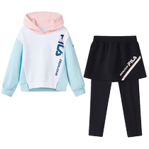 FILA FILA childrens clothing childrens suit 2024 autumn new style girls knitted hooded sweatshirt fashionable pants and skirts