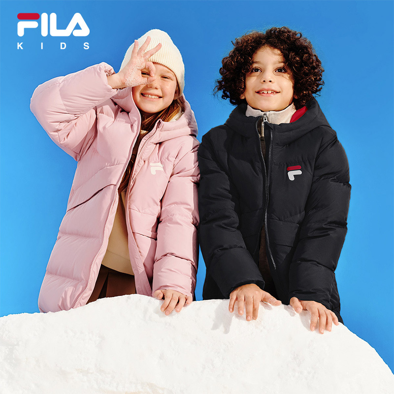 Fila Kidsren's down Jacket Mid-Length Winter Coat for Boys and Girls, Windproof and Warm Baby Winter Clothing