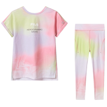 FILA Childrens Clothing Childrens Sports Suit 2024 Autumn and Winter New Girls Yoga Wear T-shirt Tops and Pants