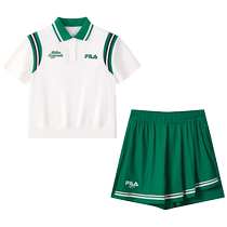 FILA Childrens Clothing 2024 Autumn New Medium and Large Childrens Skirts Girls Short-Sleeved POLO Shirt Two-piece Suit