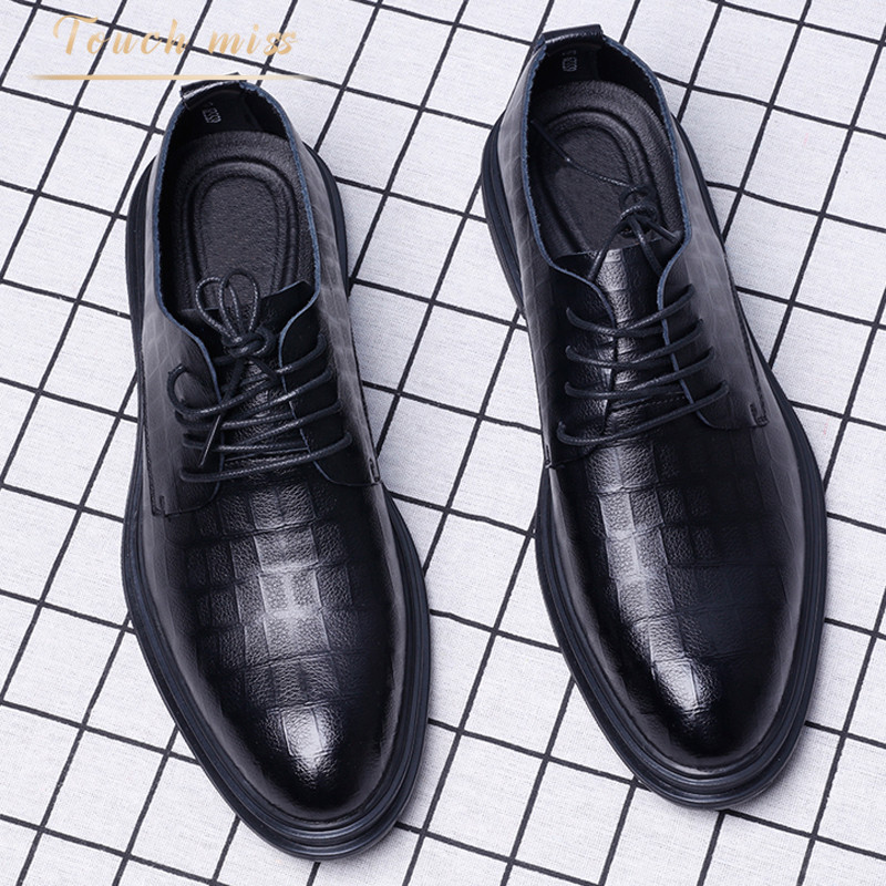 Touch Miss men's casual leather shoes British formal leather plus velvet trend to increase business warm men's shoes