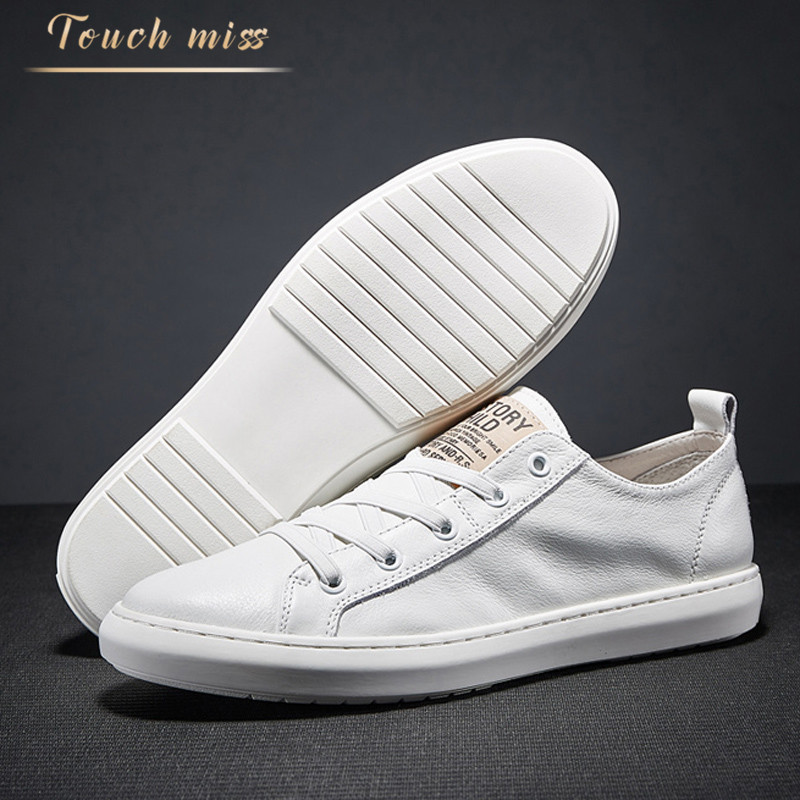 Touch Miss new white shoes men's casual men's shoes leather all-match trend breathable skateboard shoes Korean shoes