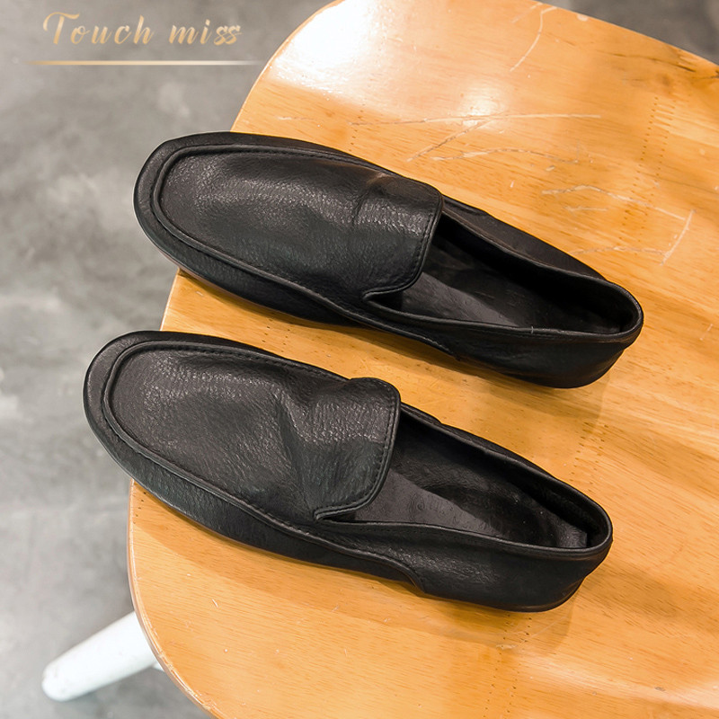 Touch Miss Doudou shoes men's leather Korean version all-match breathable slip-on lazy driving retro leather shoes men