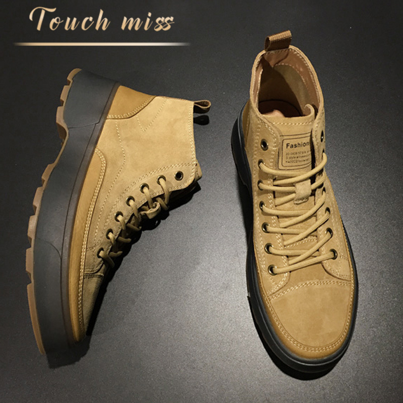 Touch Miss tooling boots men's 2021 autumn men's shoes British style leather Martin boots retro thick-soled desert boots