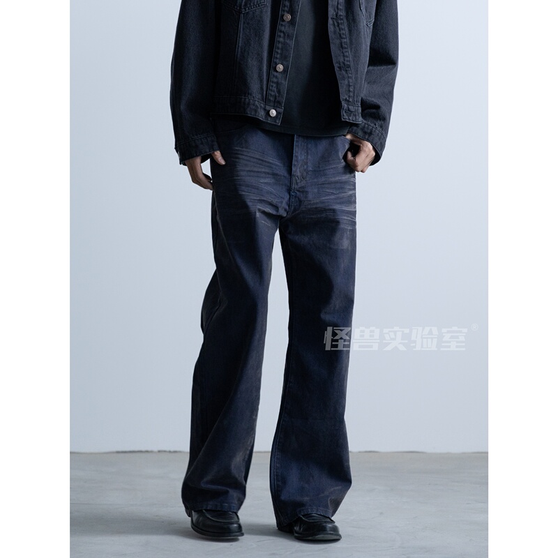 Monster Lab Straight-Leg Loose Velvet Jeans Washed Vintage American Style All-Season Commuter Pants # 712
