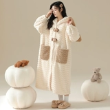 Бархатная зимняя коралловая пижама, флисовый демисезонный длинный милый банный халат с капюшоном, увеличенная толщина