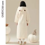 Бархатная зимняя коралловая пижама, флисовый демисезонный длинный милый банный халат с капюшоном, увеличенная толщина