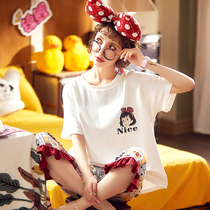 Pajamas ladies summer thin large size loose Capri pants short sleeve cotton home Clothing Spring and Autumn casual two-piece set