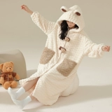 Бархатная зимняя коралловая пижама, флисовый демисезонный длинный милый банный халат с капюшоном, увеличенная толщина