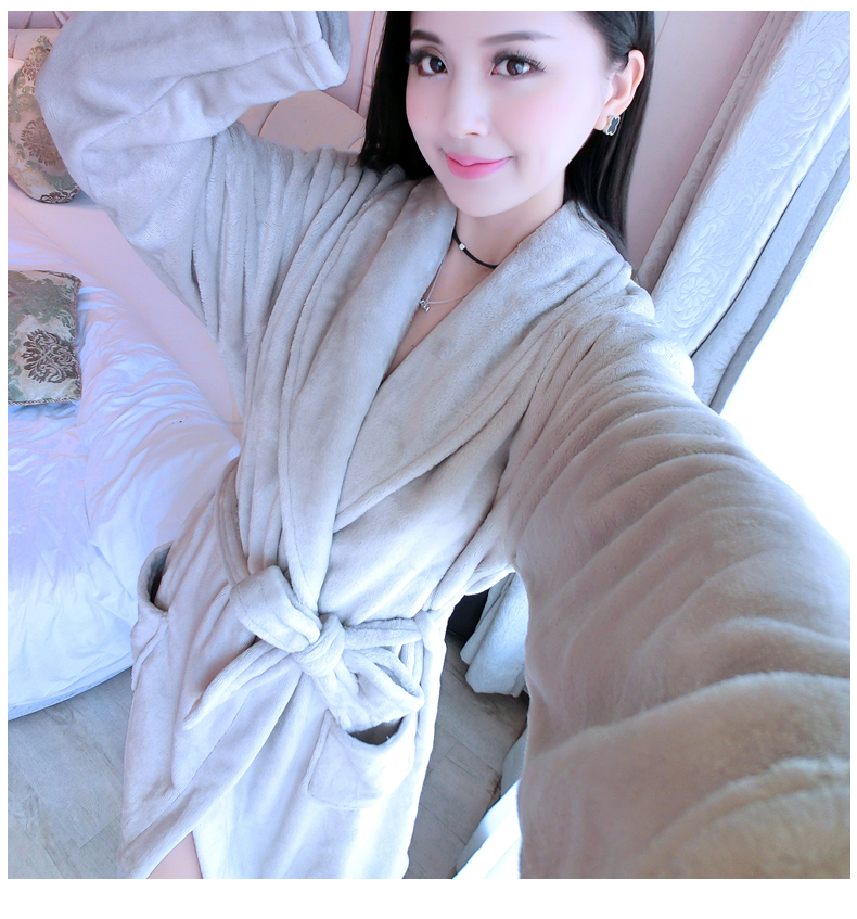 Yukata áo choàng ngủ áo choàng tắm phụ nữ mùa thu và mùa đông dày flannel dài tay áo dễ thương san hô lông cừu dịch vụ nhà quần áo ngủ nữ mùa hè