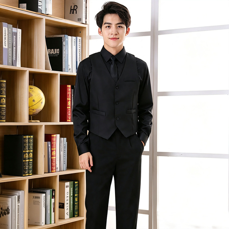 Black Vest Suit for Primary and Secondary School Students, Male College Style, Conductor, Host, Piano Speech Contest, Choir Performance Costume Black Vest Suit for Primary and Secondary School Students, Male College Style, Conductor, Host, Piano Speech Contest, Choir Performance Costume