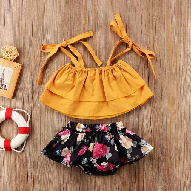 Kaka home INS Europe and the United States foreign trade summer sisters clothing baby girl tube top top tuxedo shorts fashion suit