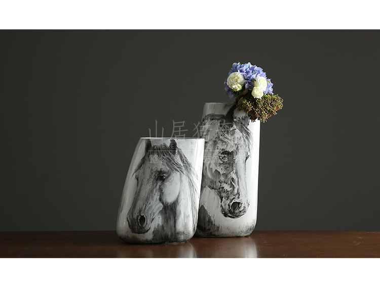 Nordic new Chinese hand - made ink horsehead ceramic vases, large flower arranging flowers sitting room porch decorate furnishing articles