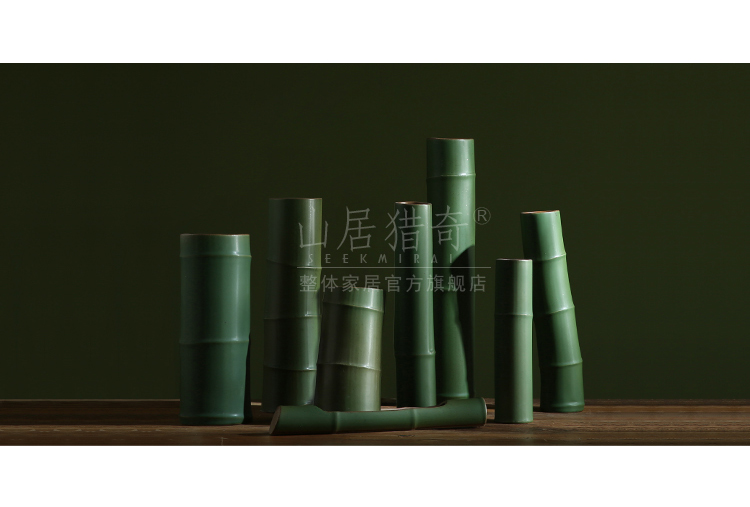 Green ceramic imitation bamboo vase Chinese example room household soft assembly act the role of creative flower arranging bamboo flowers