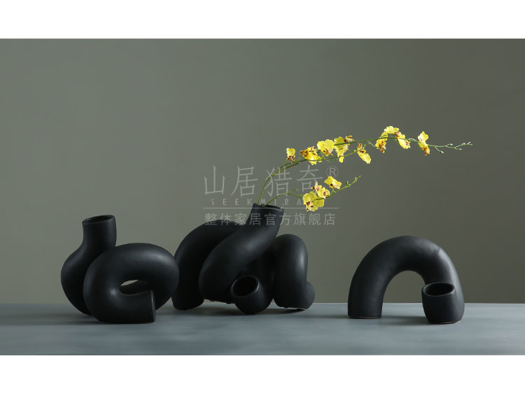 Designer duds Nordic ins abnormity vase creative art dried flowers flower arrangement sitting room place black and white ceramic flowers