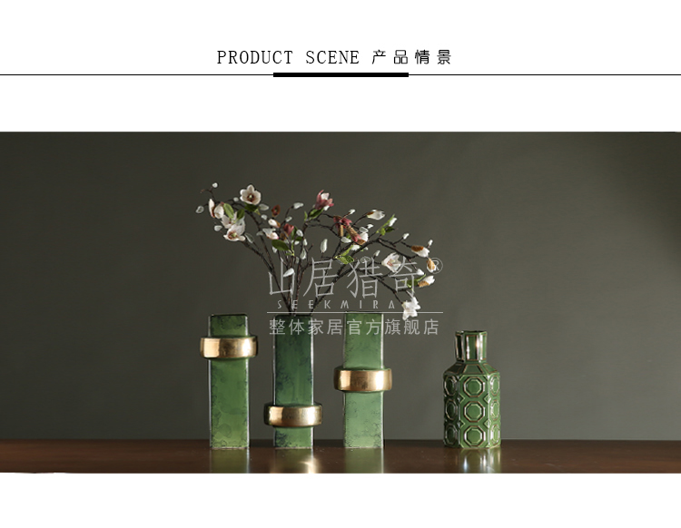 Modern Nordic home sitting room decoration vase furnishing articles three - piece fangyuan bottle green, new classic ceramic vase