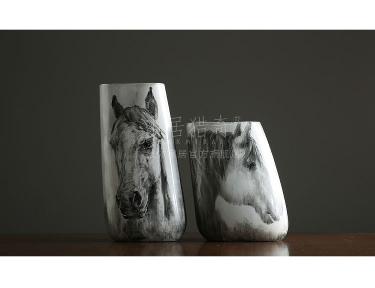 Nordic new Chinese hand - made ink horsehead ceramic vases, large flower arranging flowers sitting room porch decorate furnishing articles